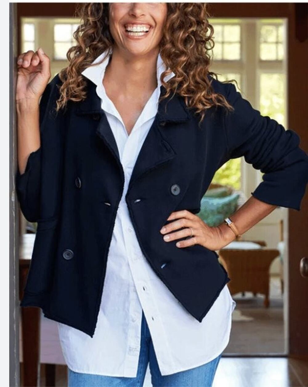 FRANK & EILEEN Sz L Large British Royal Navy Mini Belfast Trench Coat Jacket